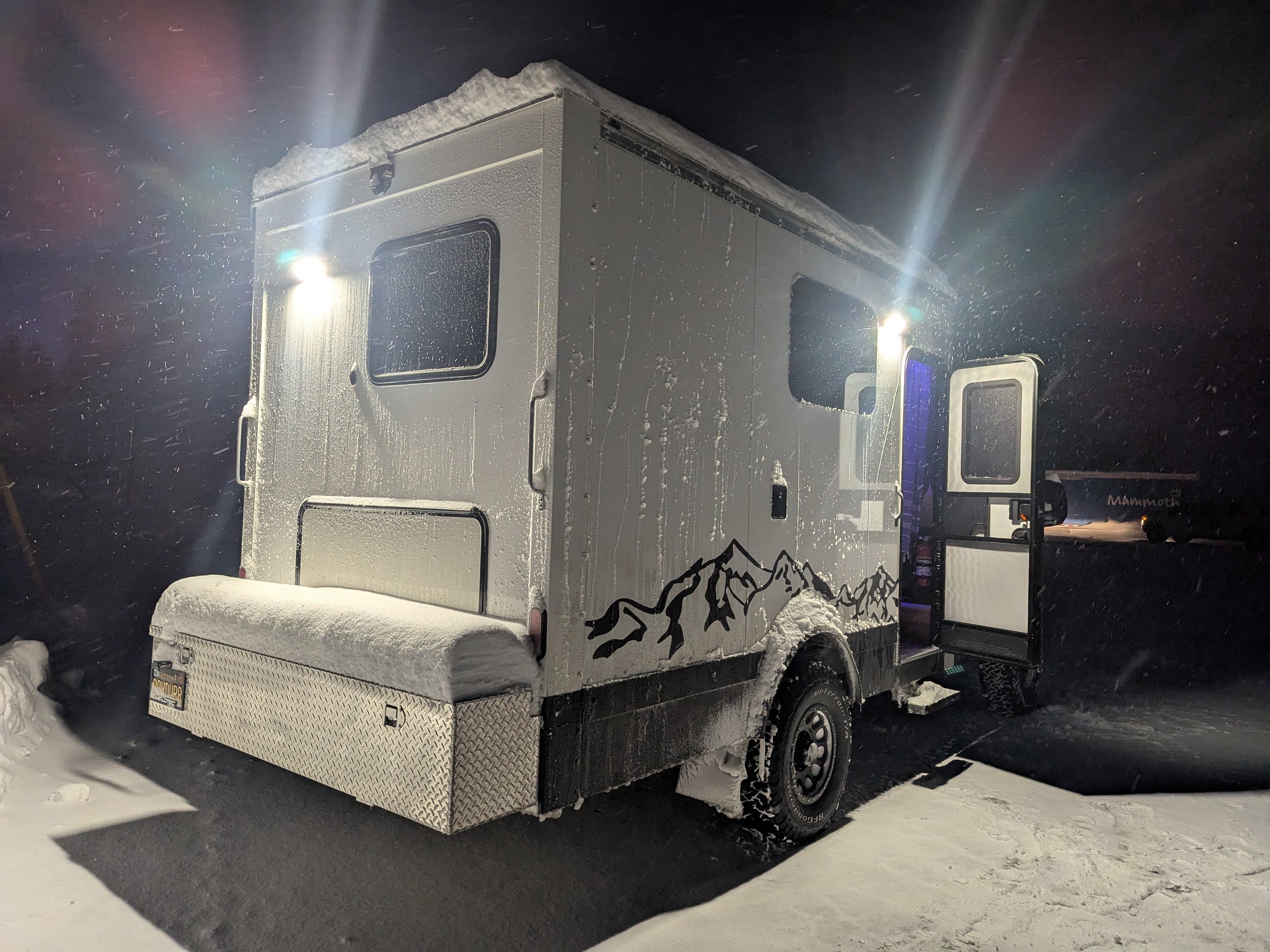 Van in a blizzard at night